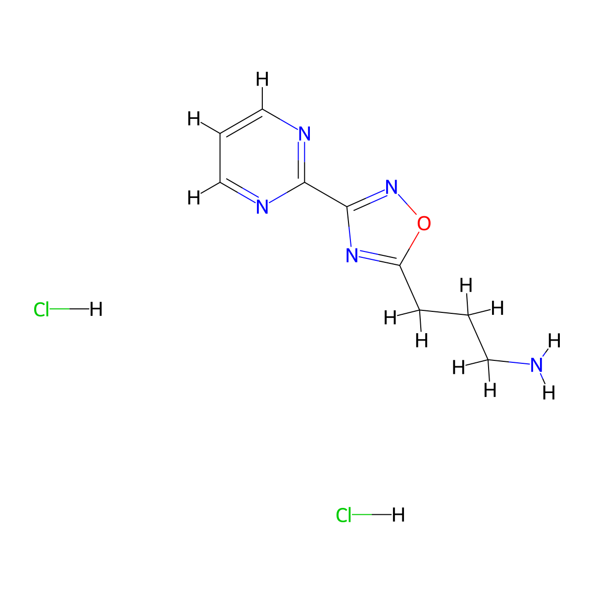 3-[3-(Pyrimidin-2-yl)-1,2,4-oxadiazol-5-yl]propan-1-amine dihydrochloride molecular structure, CAS 2866335-13-7