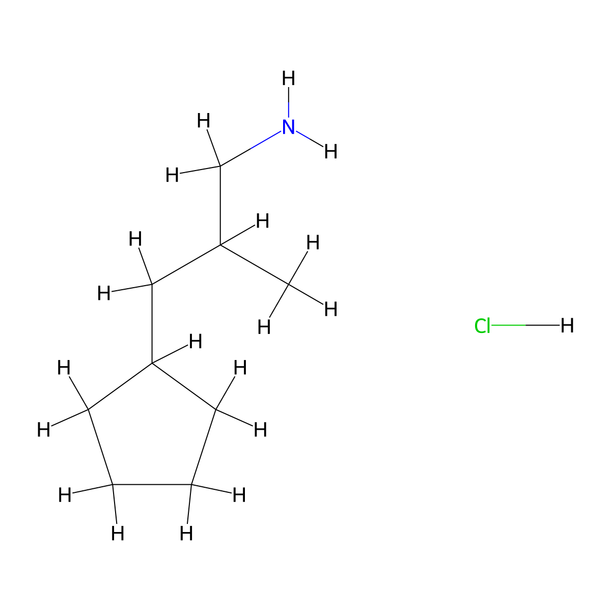 3-Cyclopentyl-2-methylpropan-1-amine hydrochloride molecular structure, CAS 2866335-59-1