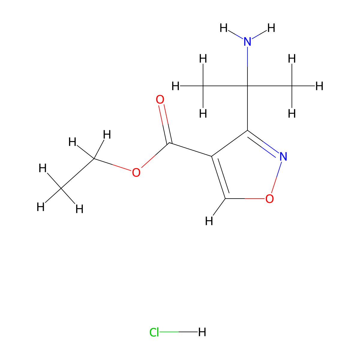 Ethyl 3-(2-aminopropan-2-yl)-1,2-oxazole-4-carboxylate hydrochloride molecular structure, CAS 2866335-60-4