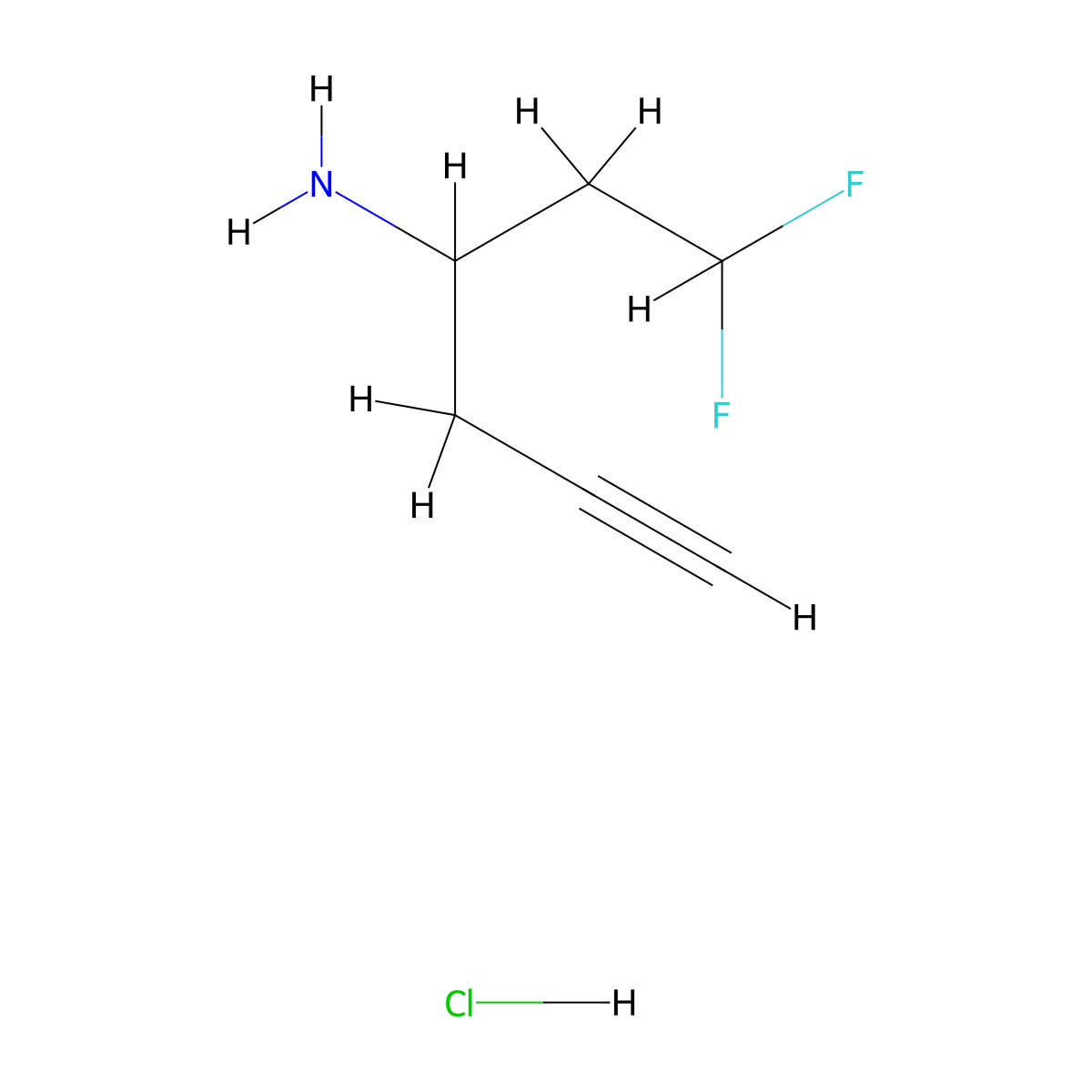 1,1-Difluorohex-5-yn-3-amine hydrochloride molecular structure, CAS 2866335-67-1