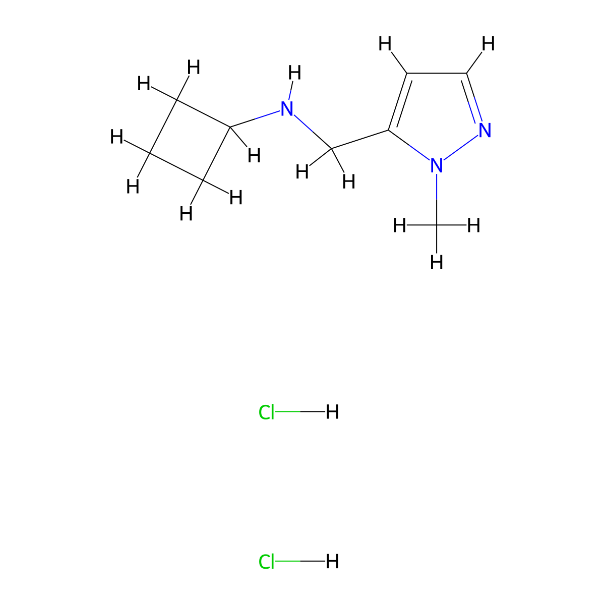 N-((1-methyl-1H-pyrazol-5-yl)methyl)cyclobutanamine dihydrochloride molecular structure, CAS 2866335-81-9