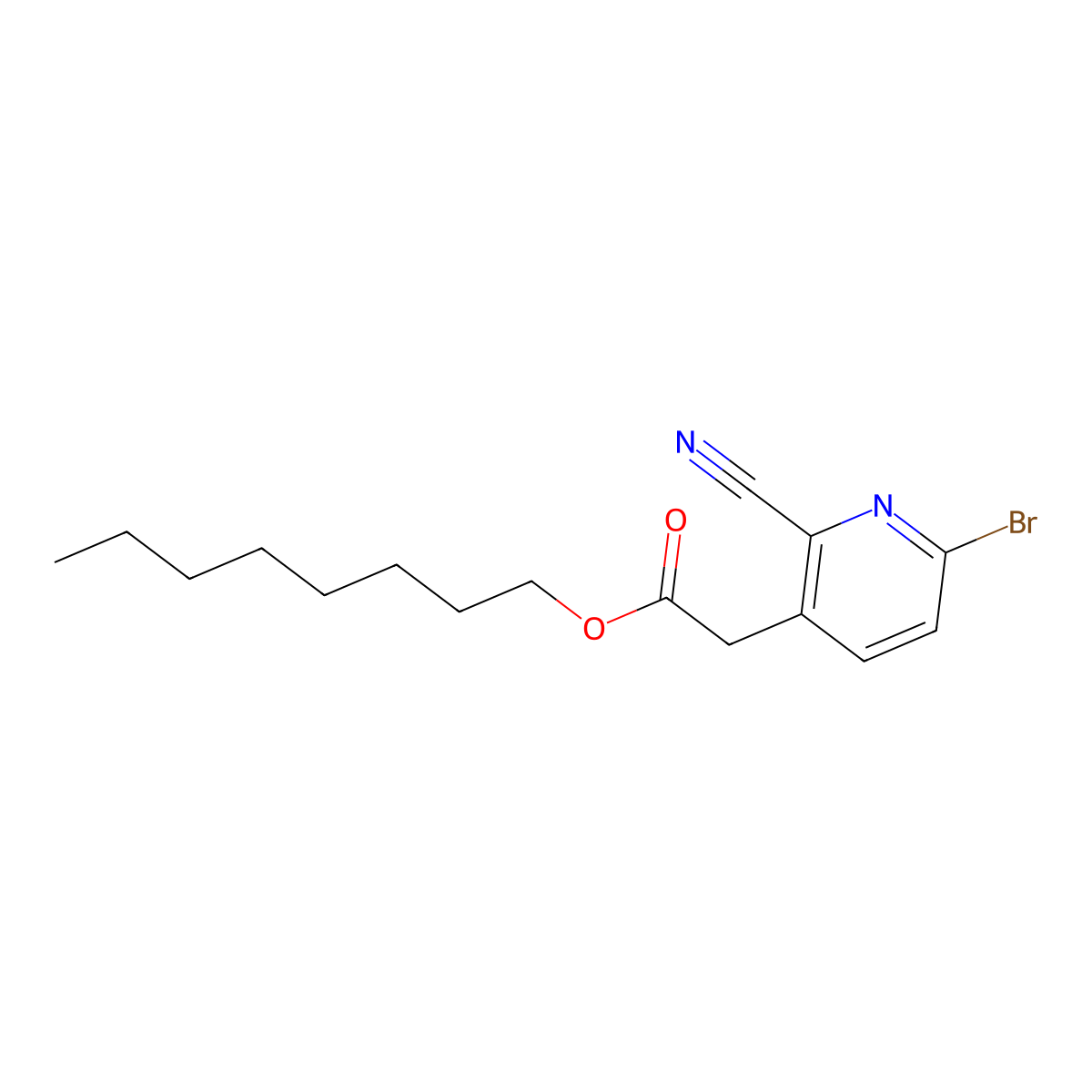 Octyl 2-(6-bromo-2-cyanopyridin-3-yl)acetate molecular structure, CAS 2866335-86-4