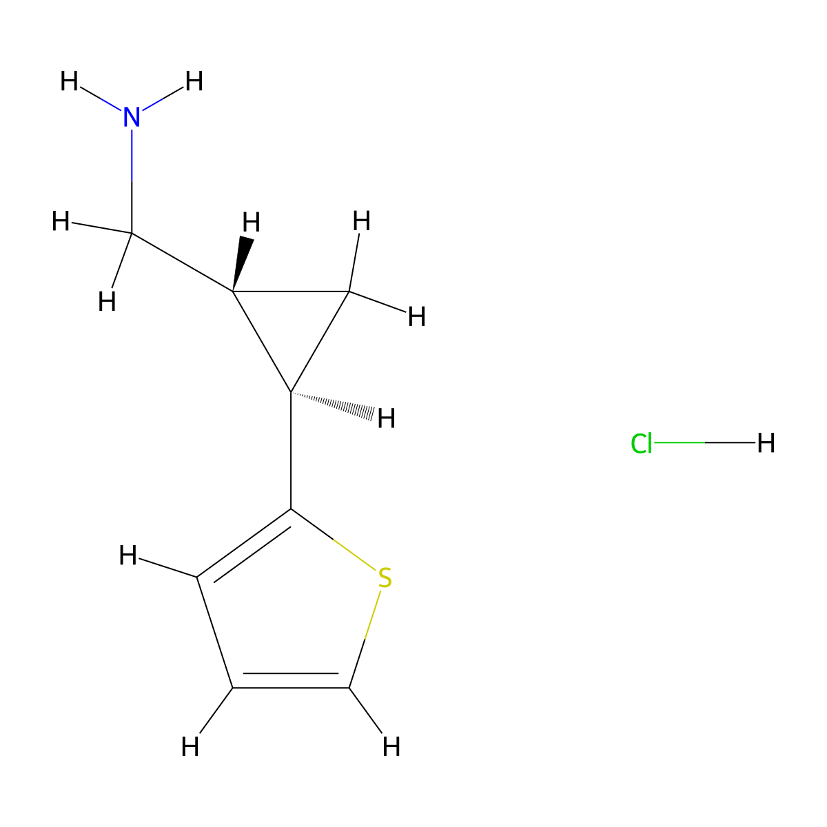 rac-1-[(1R,2R)-2-(thiophen-2-yl)cyclopropyl]methanamine hydrochloride molecular structure, CAS 2866352-37-4