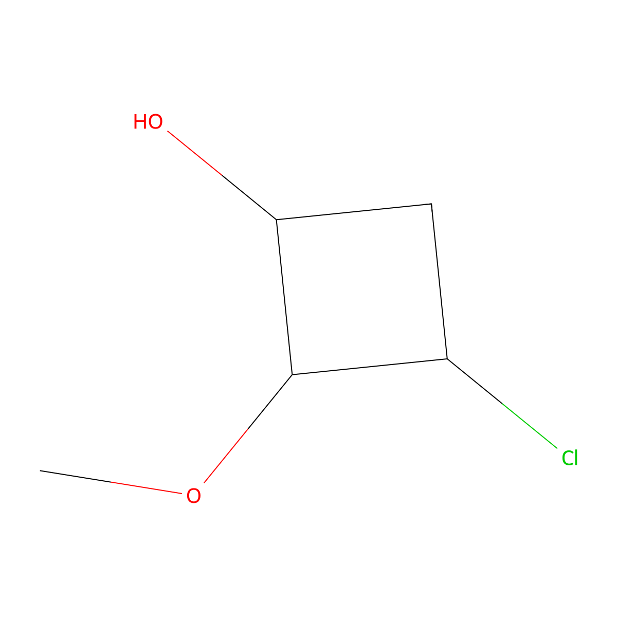 rac-(1R,2S,3R)-3-chloro-2-methoxycyclobutan-1-ol molecular structure, CAS 2866352-38-5