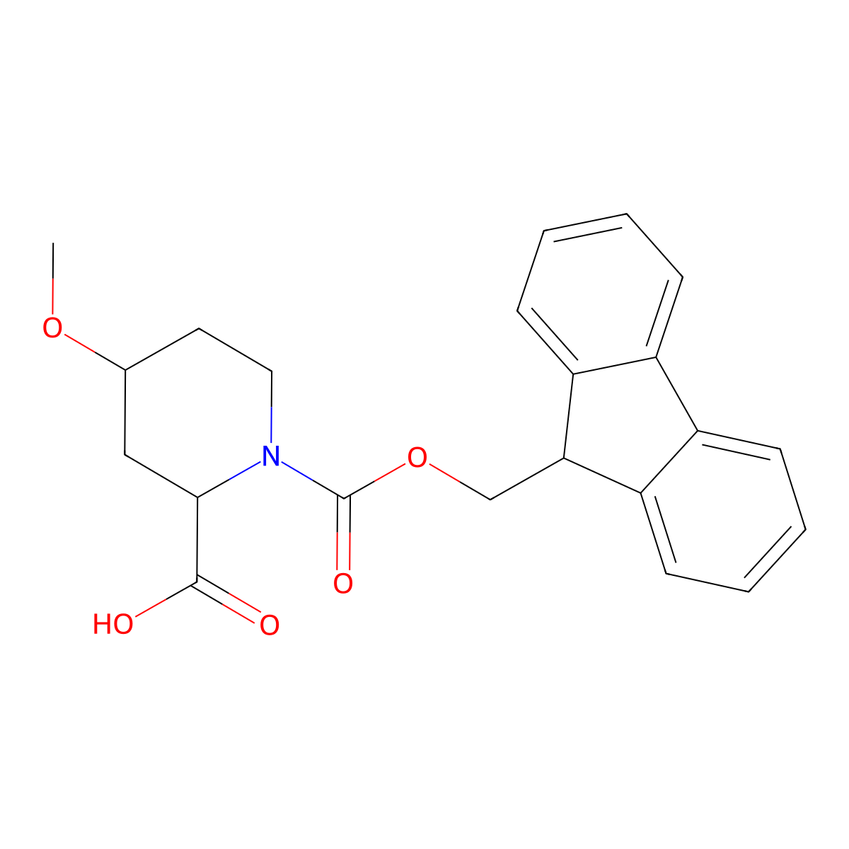 rac-(2R,4S)-1-{[(9H-fluoren-9-yl)methoxy]carbonyl}-4-methoxypiperidine-2-carboxylic acid molecular structure, CAS 2866352-47-6
