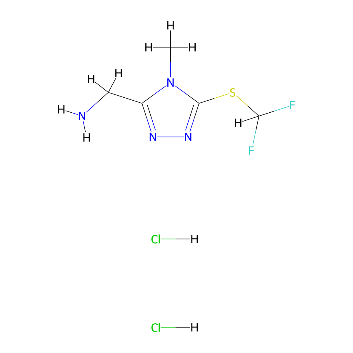 1-{5-[(difluoromethyl)sulfanyl]-4-methyl-4H-1,2,4-triazol-3-yl}methanamine dihydrochloride molecular structure, CAS 2866352-48-7