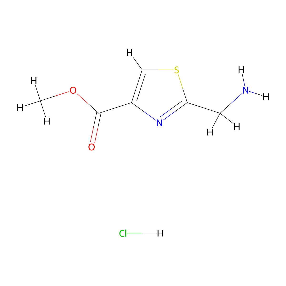 Methyl 2-(aminomethyl)-1,3-thiazole-4-carboxylate hydrochloride molecular structure, CAS 2866352-64-7