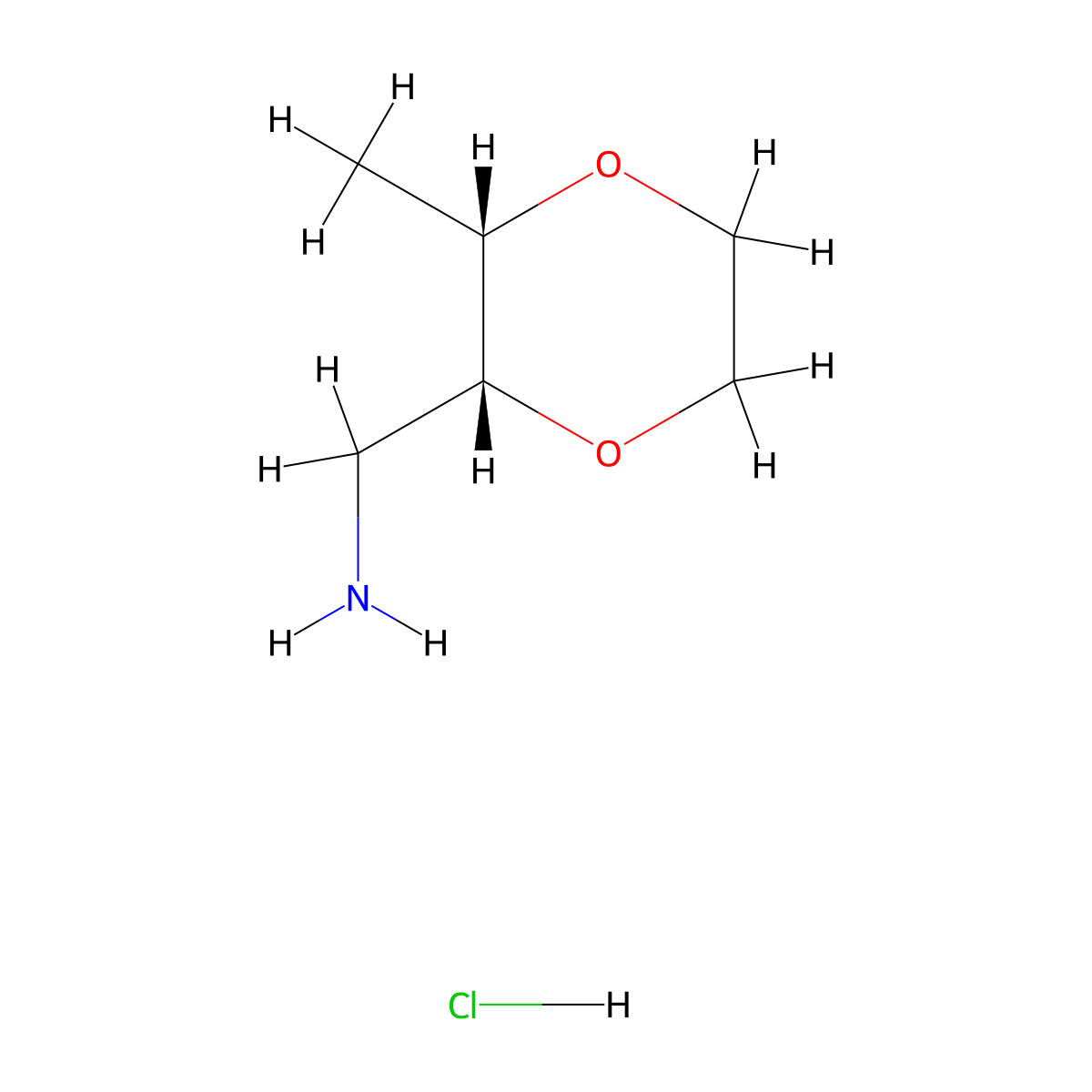 rac-1-((2R,3S)-3-methyl-1,4-dioxan-2-yl)methanamine hydrochloride molecular structure, CAS 2866352-67-0