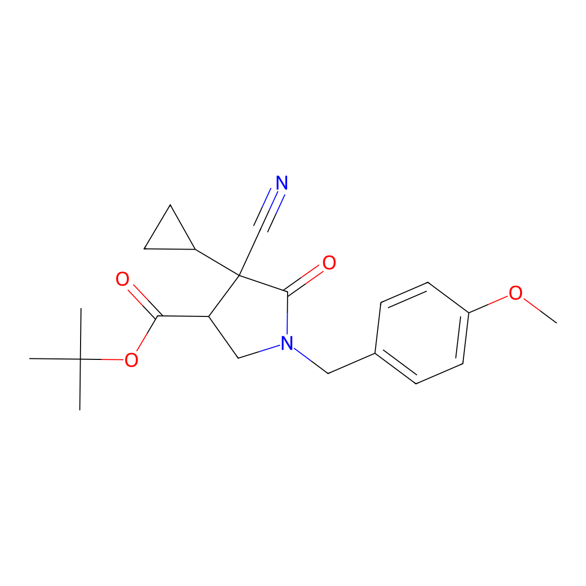 tert-butyl 4-cyano-4-cyclopropyl-1-[(4-methoxyphenyl)methyl]-5-oxopyrrolidine-3-carboxylate, Mixture of diastereomers molecular structure, CAS 2866352-75-0