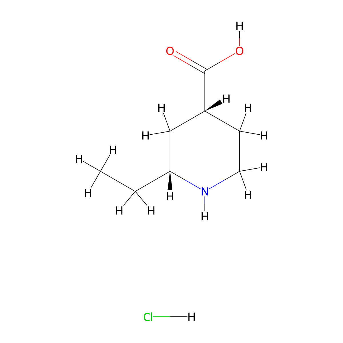 rac-(2R,4R)-2-ethylpiperidine-4-carboxylic acid hydrochloride, cis molecular structure, CAS 2866353-24-2