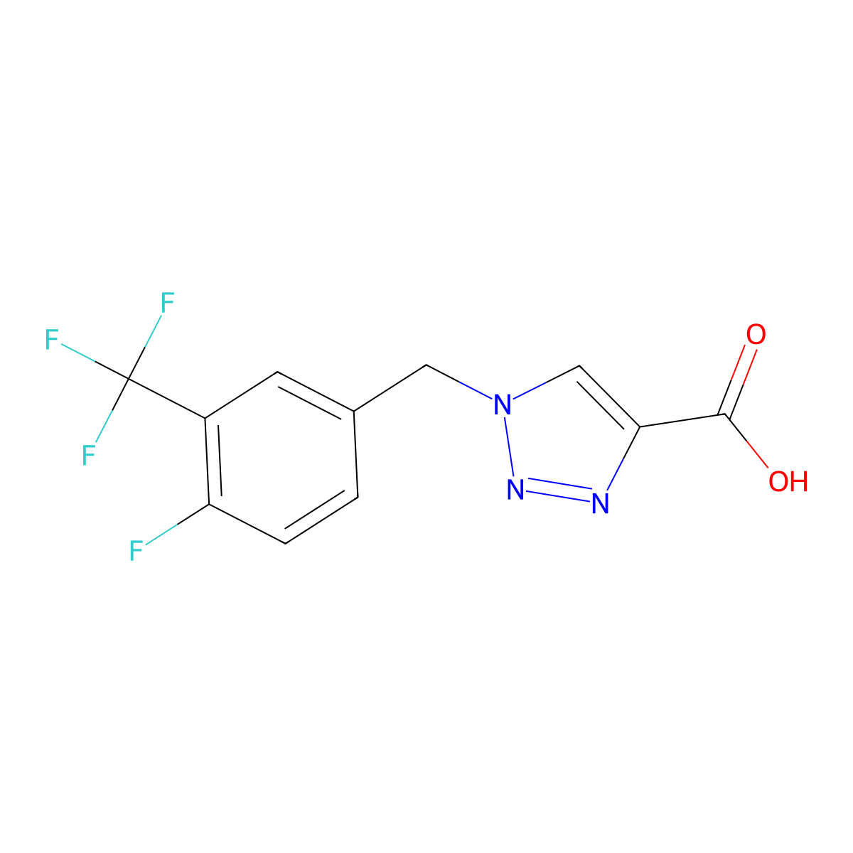 1-{[4-fluoro-3-(trifluoromethyl)phenyl]methyl}-1H-1,2,3-triazole-4-carboxylic acid molecular structure, CAS 2866353-25-3