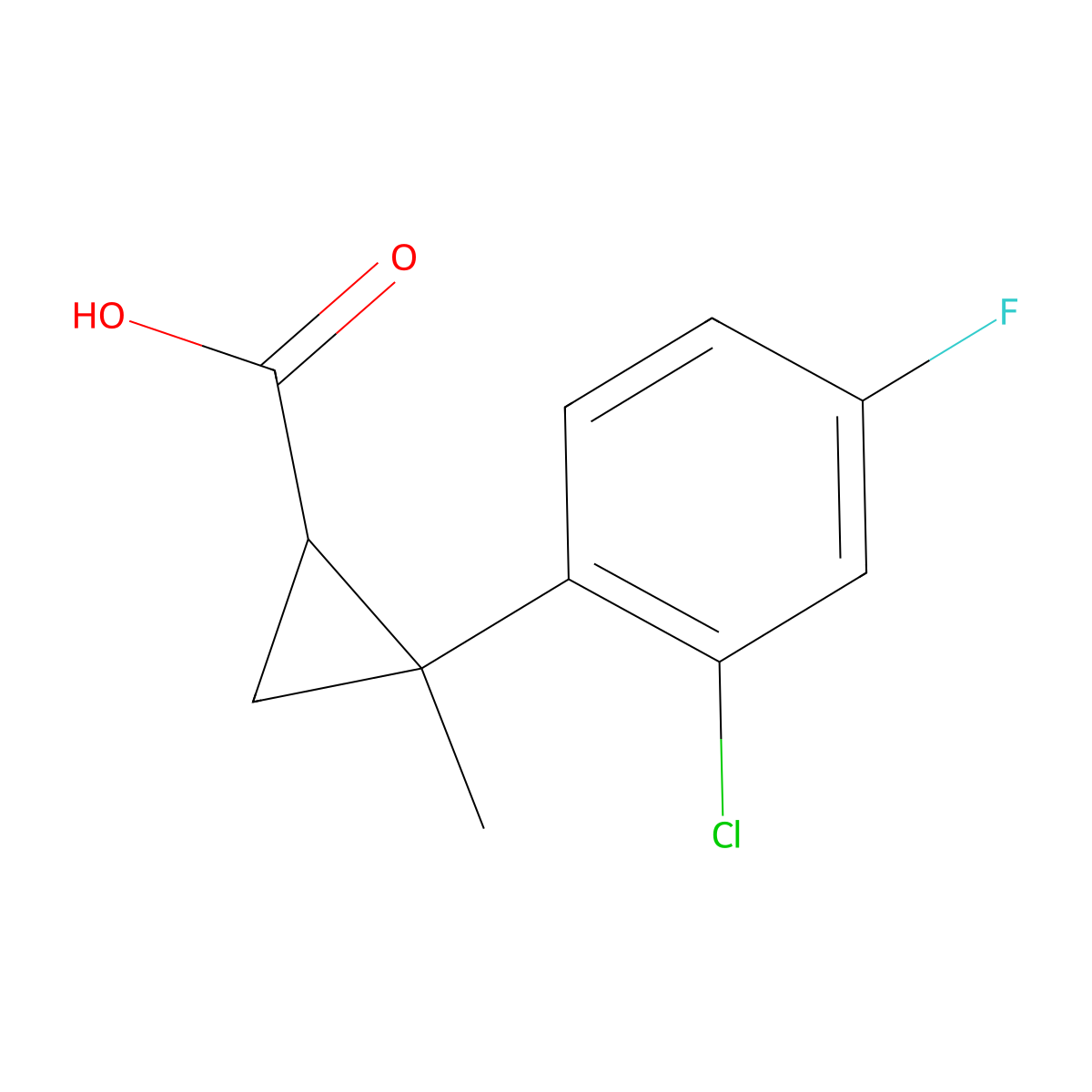 rac-(1R,2R)-2-(2-chloro-4-fluorophenyl)-2-methylcyclopropane-1-carboxylic acid molecular structure, CAS 2866353-33-3