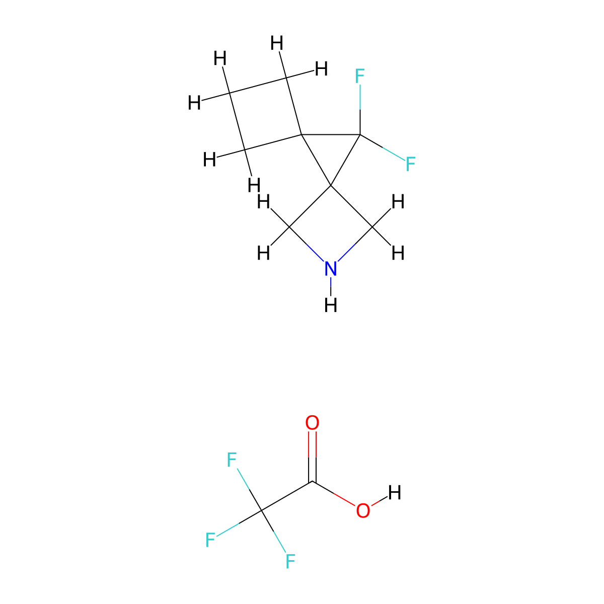 9,9-Difluoro-2-azadispiro[3.0.3^{5}.1^{4}]nonane, trifluoroacetic acid molecular structure, CAS 2866353-38-8