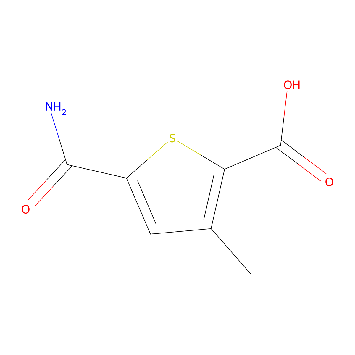 5-Carbamoyl-3-methylthiophene-2-carboxylic acid molecular structure, CAS 2866353-50-4