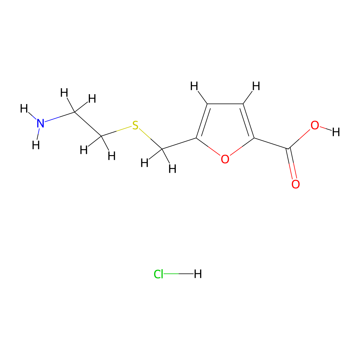 5-{[(2-Aminoethyl)sulfanyl]methyl}furan-2-carboxylic acid hydrochloride molecular structure, CAS 2866353-61-7