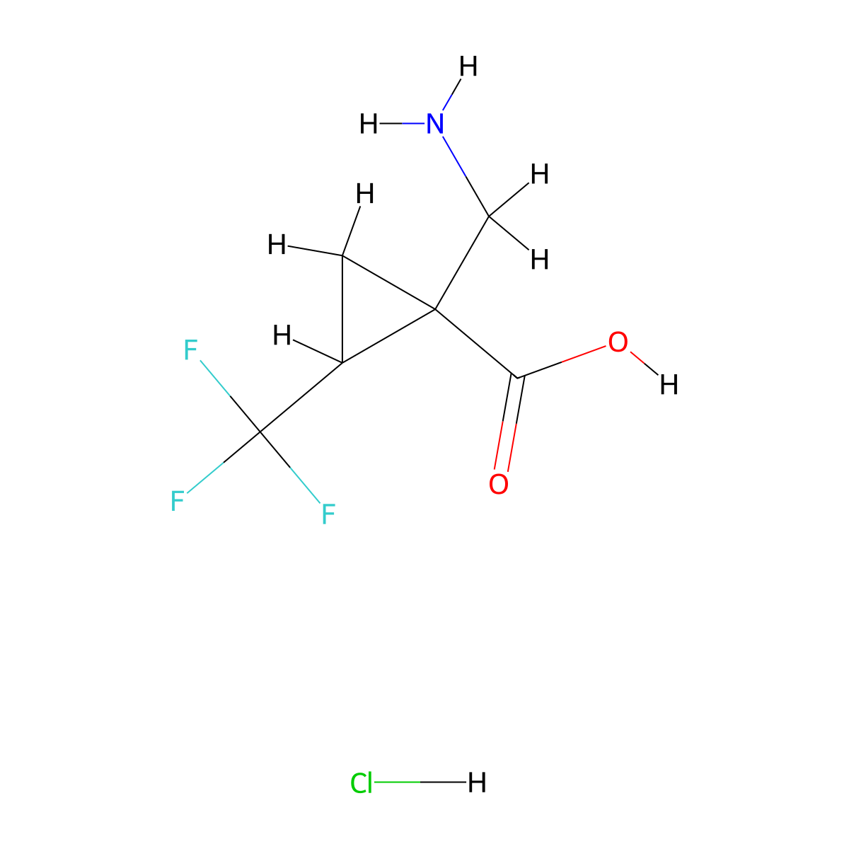 1-(Aminomethyl)-2-(trifluoromethyl)cyclopropane-1-carboxylic acid hydrochloride molecular structure, CAS 2866353-77-5