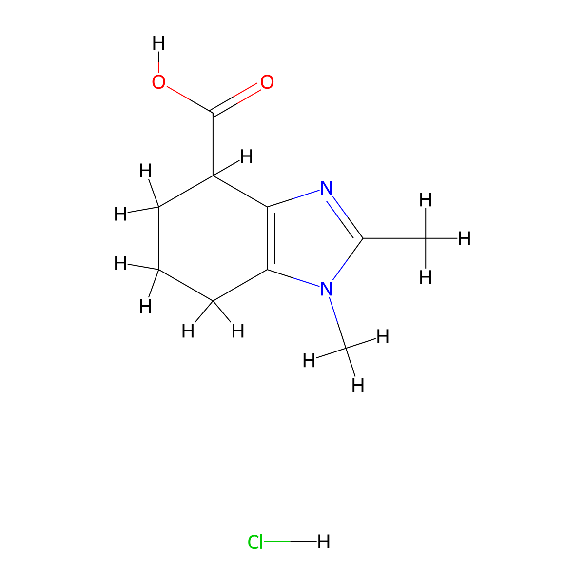 1,2-dimethyl-4,5,6,7-tetrahydro-1H-1,3-benzodiazole-4-carboxylic acid hydrochloride molecular structure, CAS 2866353-96-8