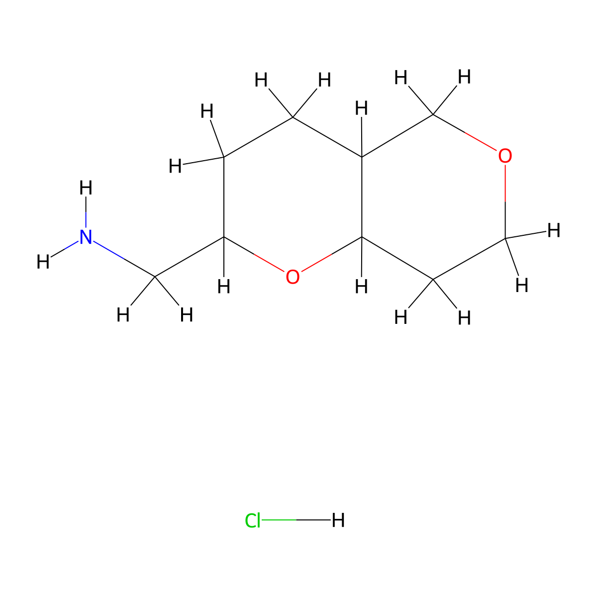 1-{octahydropyrano[3,2-c]pyran-2-yl}methanamine hydrochloride, Mixture of diastereomers molecular structure, CAS 2866354-34-7