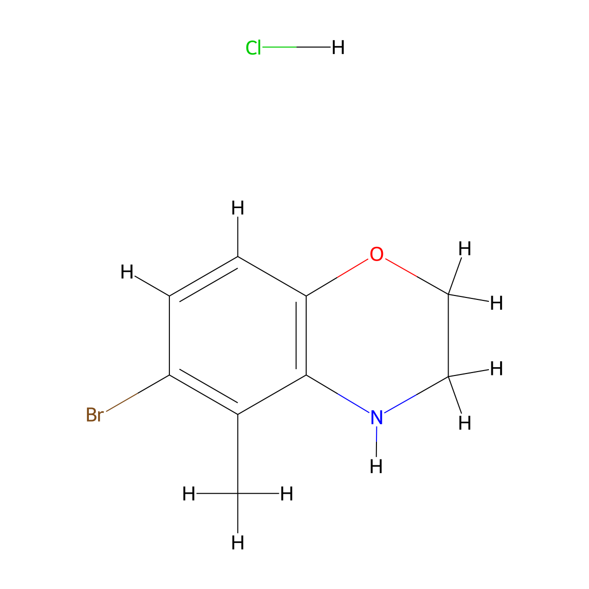 6-bromo-5-methyl-3,4-dihydro-2H-1,4-benzoxazine hydrochloride molecular structure, CAS 2866354-38-1