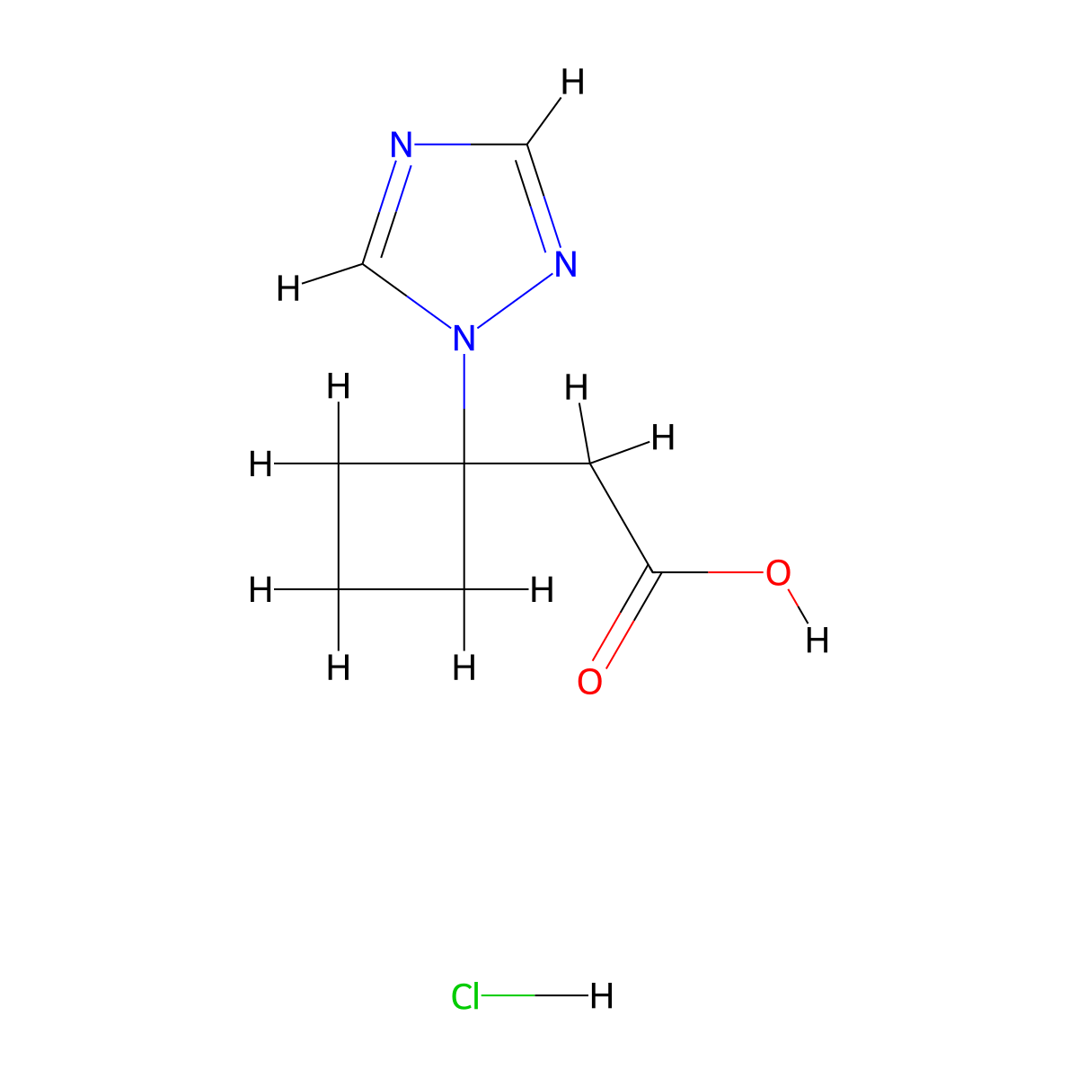 2-[1-(1H-1,2,4-triazol-1-yl)cyclobutyl]acetic acid hydrochloride molecular structure, CAS 2866354-40-5
