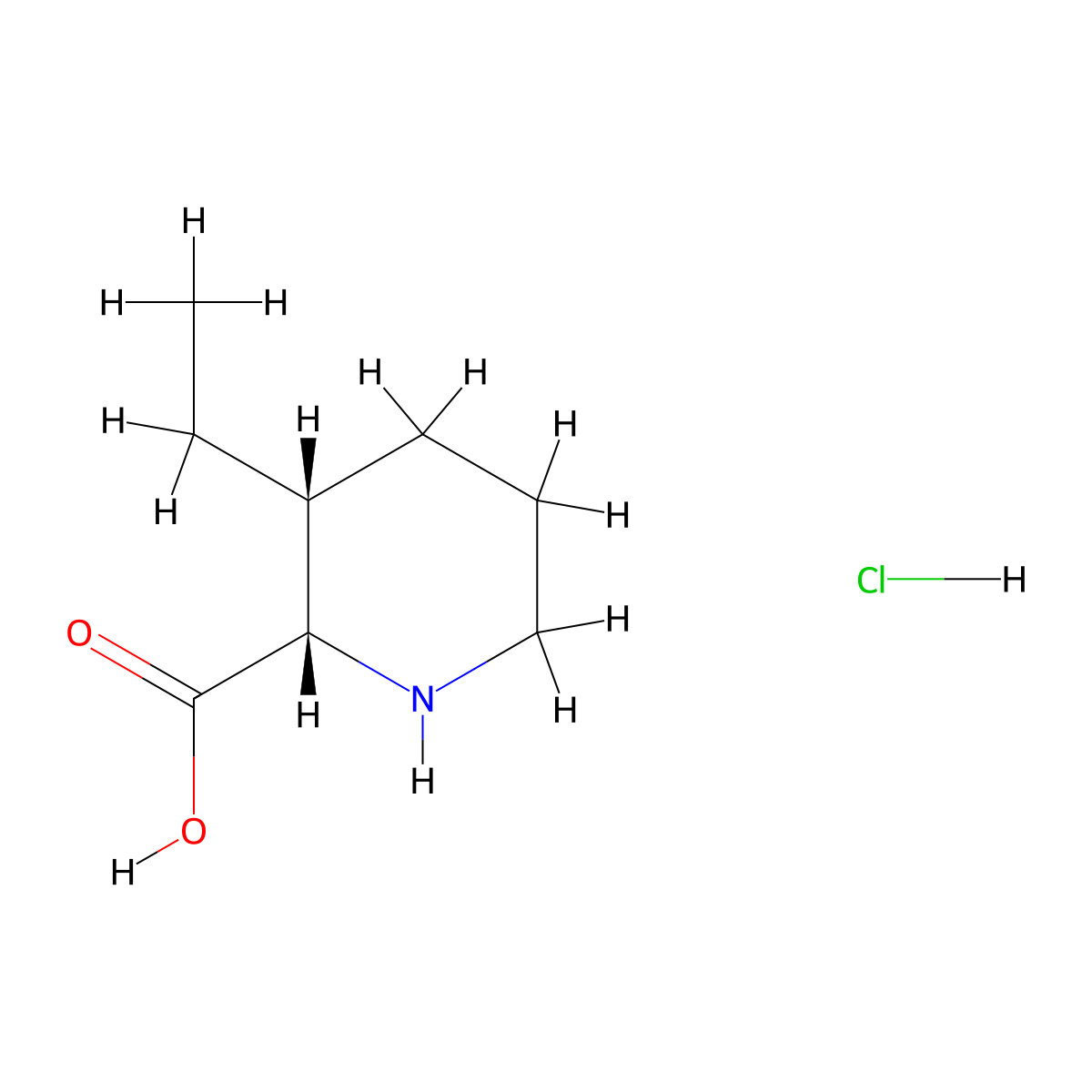 rac-(2R,3S)-3-ethylpiperidine-2-carboxylic acid hydrochloride, cis molecular structure, CAS 2866355-87-3