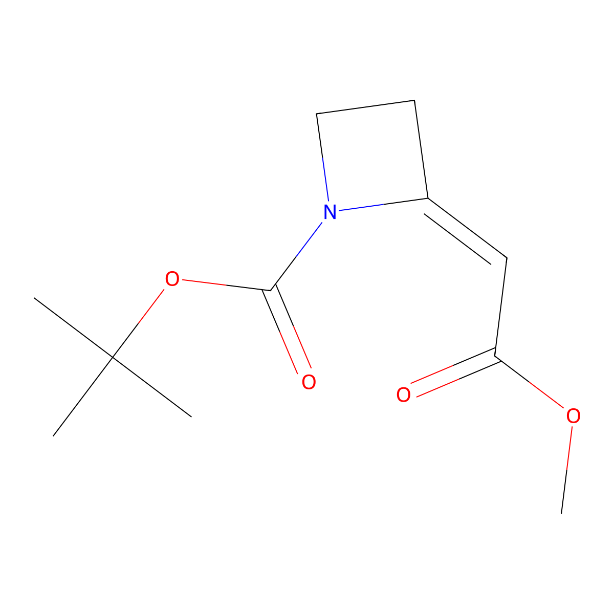 Tert-butyl 2-(2-methoxy-2-oxoethylidene)azetidine-1-carboxylate molecular structure, CAS 2866358-24-7