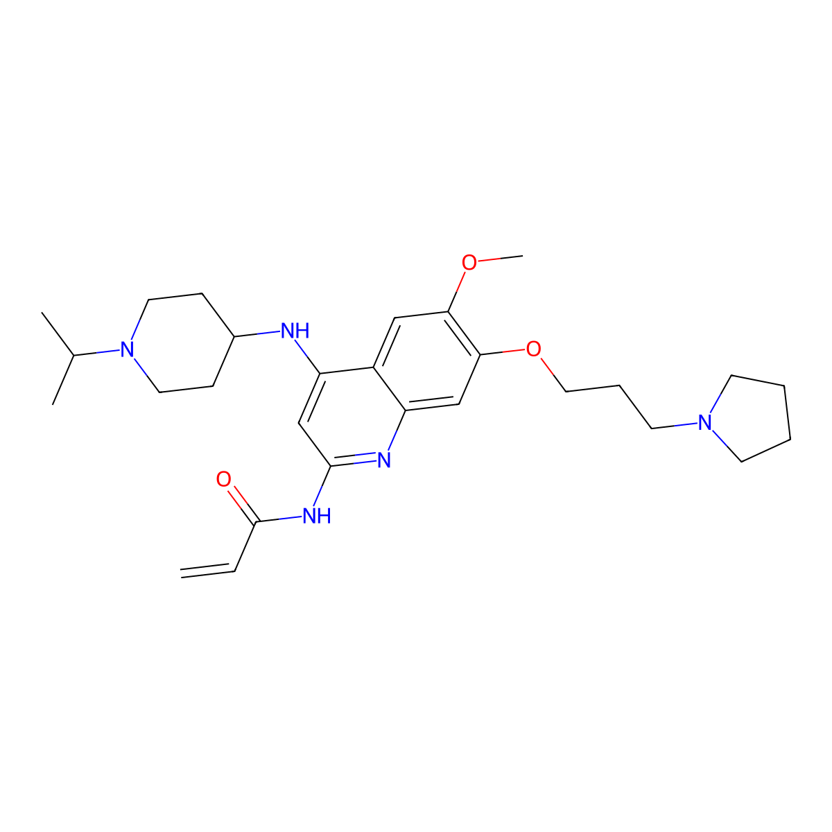 N-[6-methoxy-4-[(1-propan-2-ylpiperidin-4-yl)amino]-7-(3-pyrrolidin-1-ylpropoxy)quinolin-2-yl]prop-2-enamide molecular structure, CAS 2866408-21-9