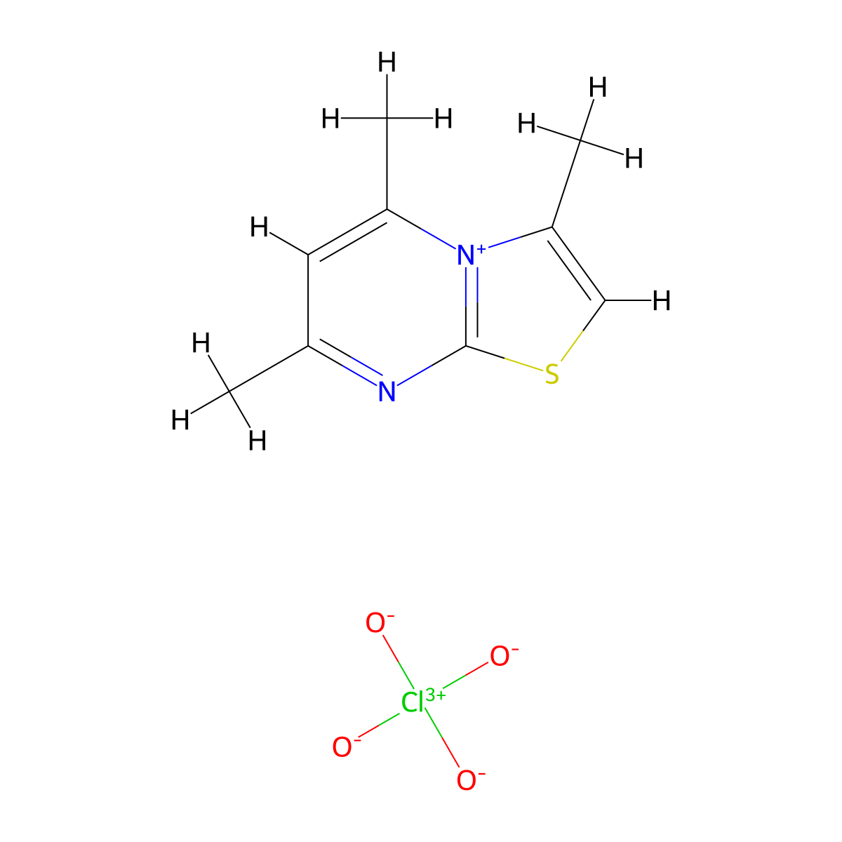Thiazolo(3,2-a)pyrimidin-4-ium, 3,5,7-trimethyl-, perchlorate molecular structure, CAS 28666-87-7