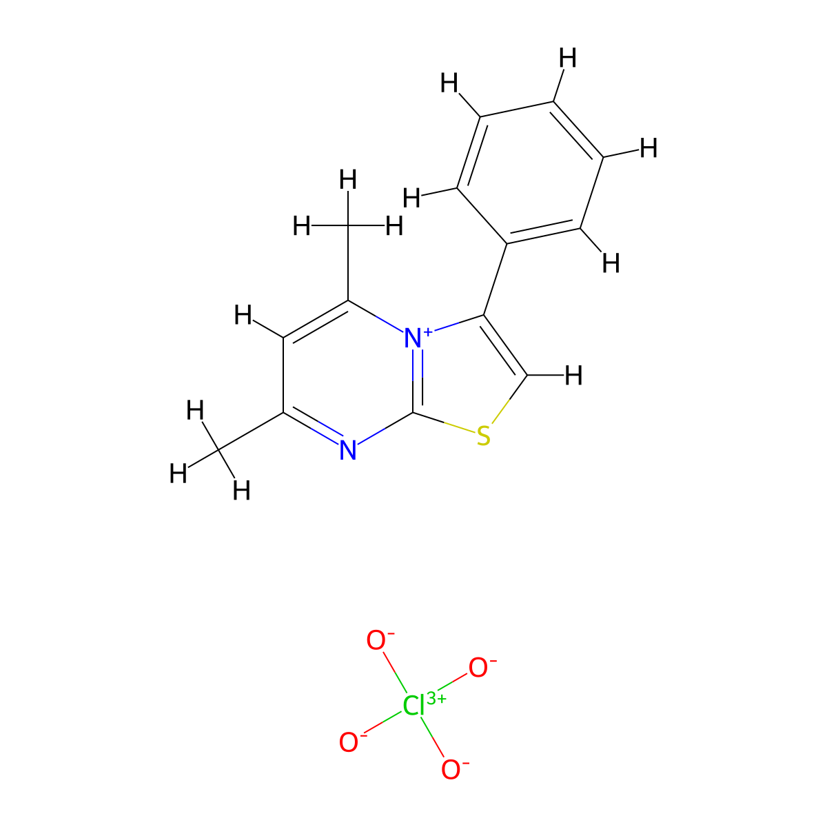 Thiazolo(3,2-a)pyrimidin-4-ium, 5,7-dimethyl-3-phenyl-, perchlorate molecular structure, CAS 28666-89-9