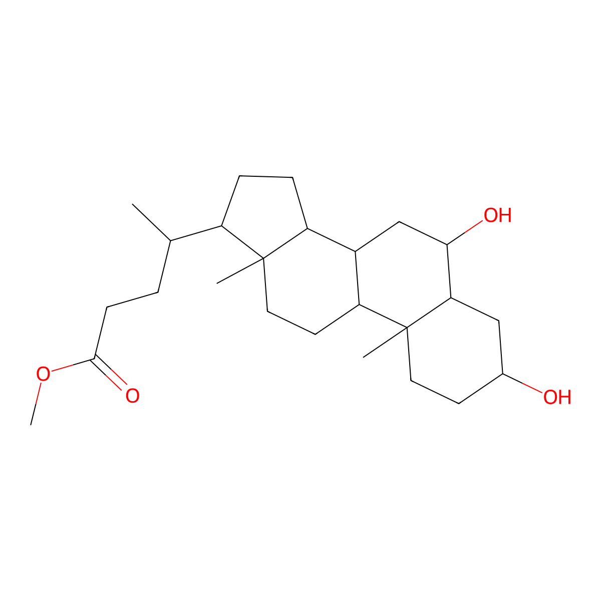 methyl 4-(3,6-dihydroxy-10,13-dimethyl-2,3,4,5,6,7,8,9,11,12,14,15,16,17-tetradecahydro-1H-cyclopenta[a]phenanthren-17-yl)pentanoate molecular structure, CAS 2868-48-6