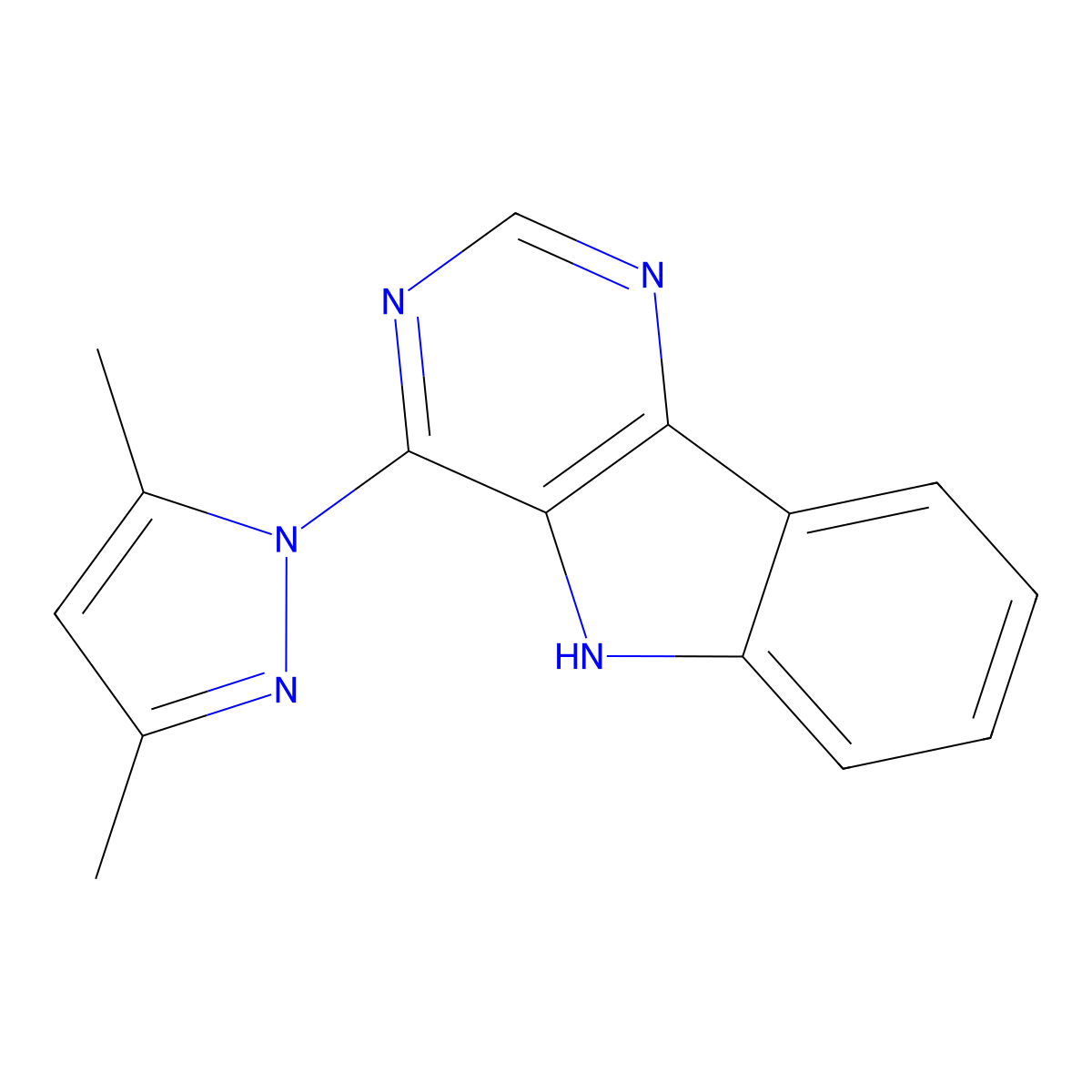 4-(3,5-dimethyl-1H-pyrazol-1-yl)-5H-pyrimido[5,4-b]indole molecular structure, CAS 286860-15-9