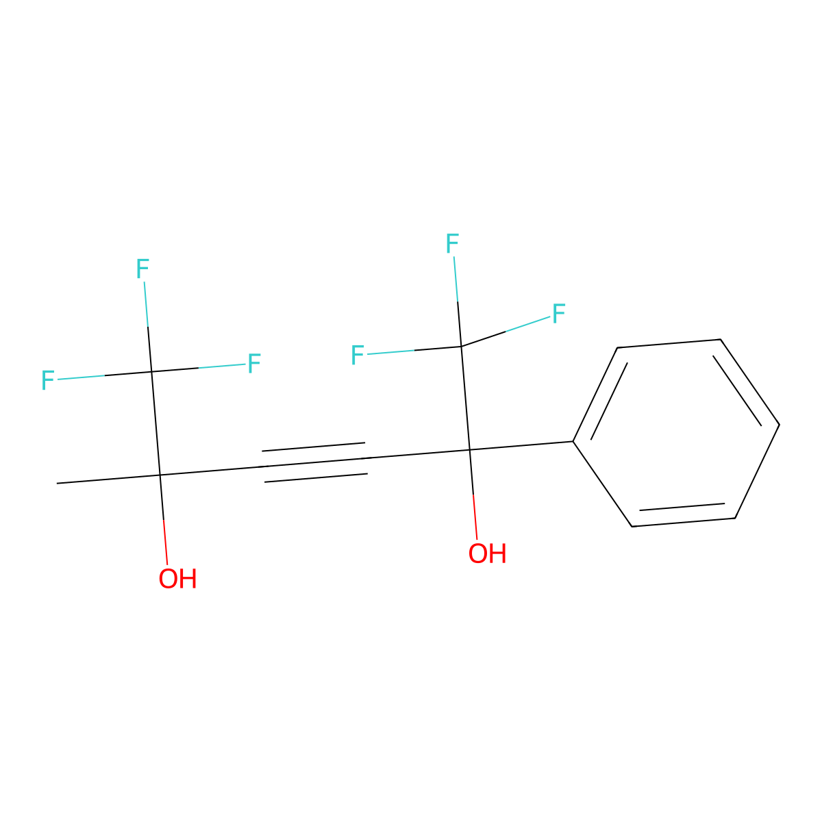 1,1,1,6,6,6-Hexafluoro-2-phenyl-5-methylhex-3-yne-2,5-diol molecular structure, CAS 286932-43-2