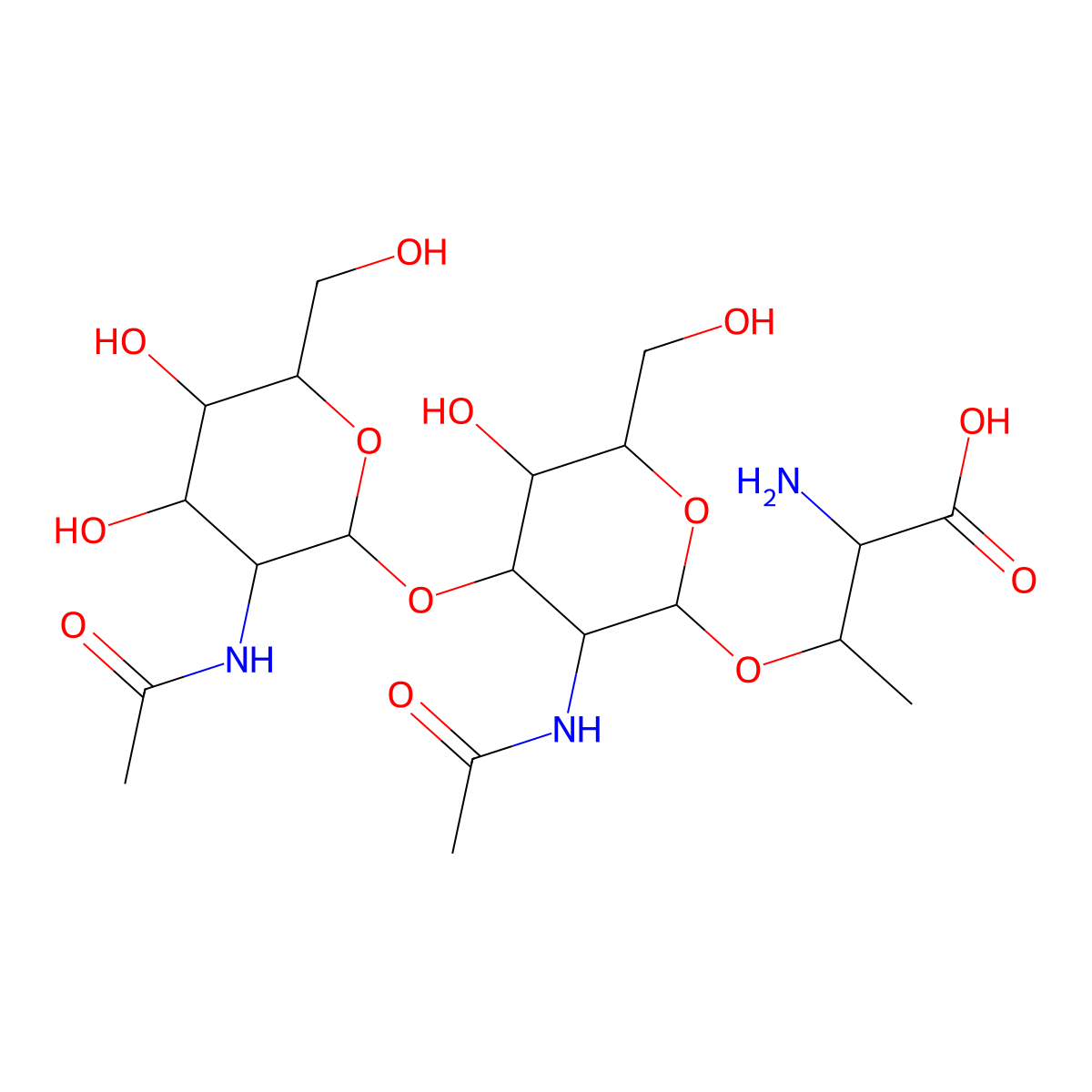 (2S,3R)-3-(((2S,3S,4R,5R,6S)-3-Acetamido-4-(((2R,3S,4R,5S,6S)-3-acetamido-4,5-dihydroxy-6-(hydroxymethyl)oxan-2-yl)oxy)-5-hydroxy-6-(hydroxymethyl)oxan-2-yl)oxy)-2-aminobutanoic acid molecular structure, CAS 286959-52-2
