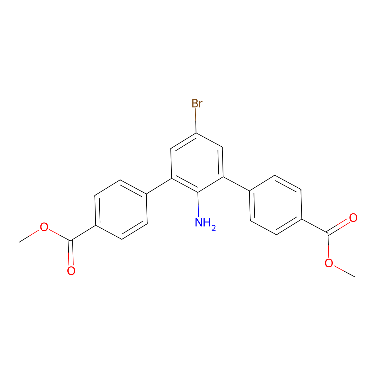 Dimethyl 2'-amino-5'-bromo-[1,1':3',1''-terphenyl]-4,4''-dicarboxylate molecular structure, CAS 2869793-34-8