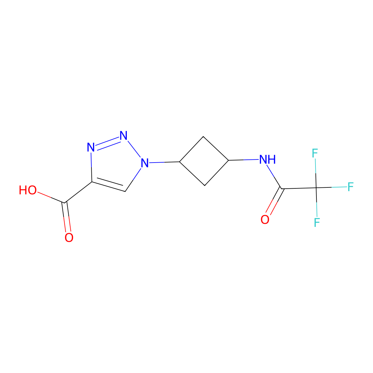 1-[3-(2,2,2-trifluoroacetamido)cyclobutyl]-1H-1,2,3-triazole-4-carboxylic acid molecular structure, CAS 2869870-12-0
