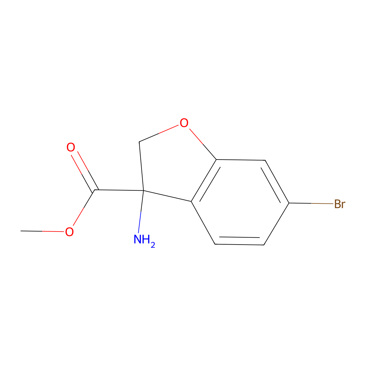 methyl (3R)-3-amino-6-bromo-2,3-dihydro-1-benzofuran-3-carboxylate molecular structure, CAS 2869870-50-6