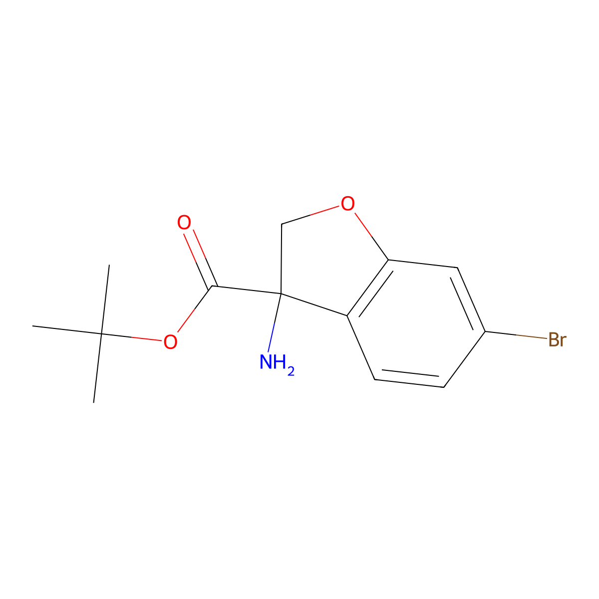 tert-butyl (3R)-3-amino-6-bromo-2,3-dihydro-1-benzofuran-3-carboxylate molecular structure, CAS 2869870-54-0