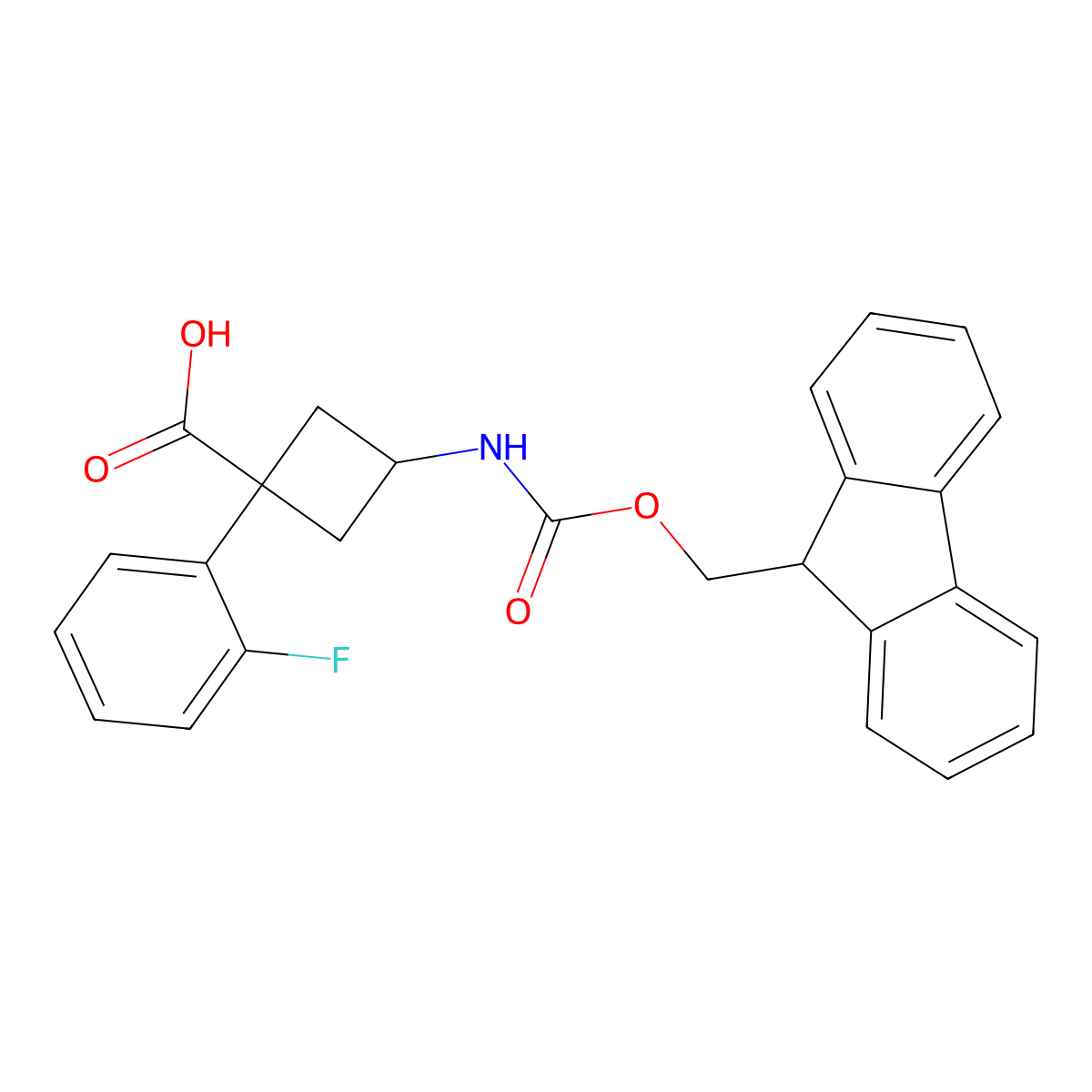 3-({[(9H-fluoren-9-yl)methoxy]carbonyl}amino)-1-(2-fluorophenyl)cyclobutane-1-carboxylic acid molecular structure, CAS 2869871-68-9