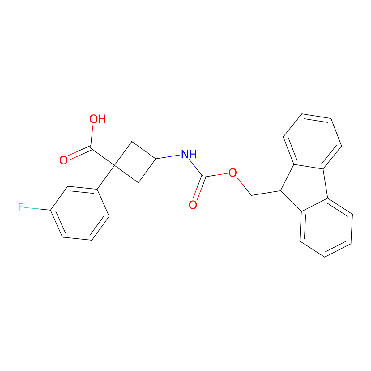 rac-(1r,3r)-3-({[(9H-fluoren-9-yl)methoxy]carbonyl}amino)-1-(3-fluorophenyl)cyclobutane-1-carboxylic acid molecular structure, CAS 2869872-19-3