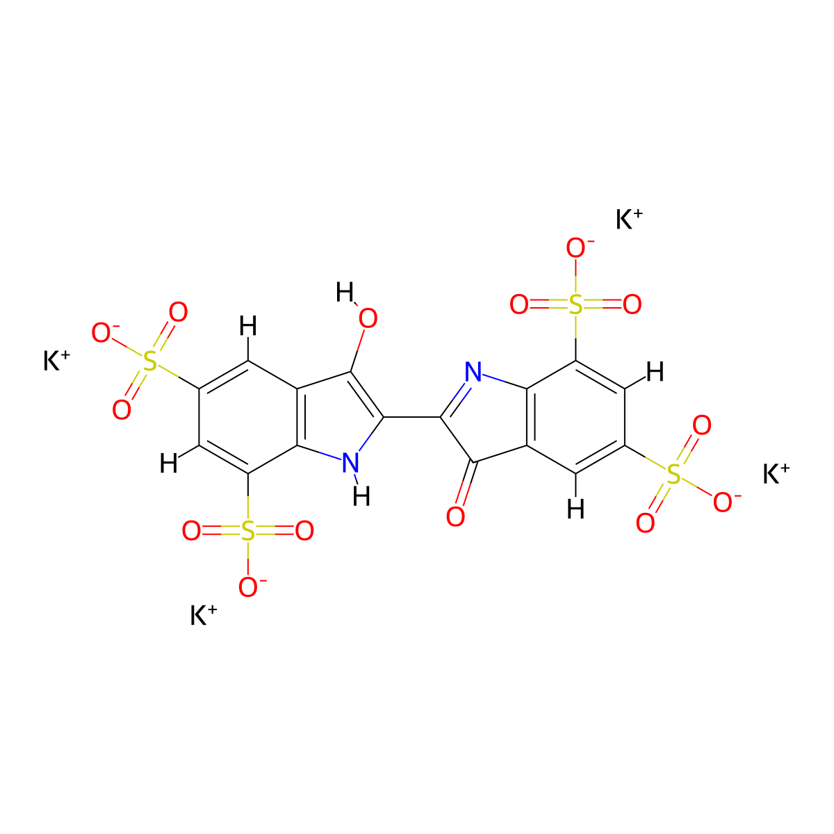 Potassium indigotetrasulfonate molecular structure, CAS 28699-96-9