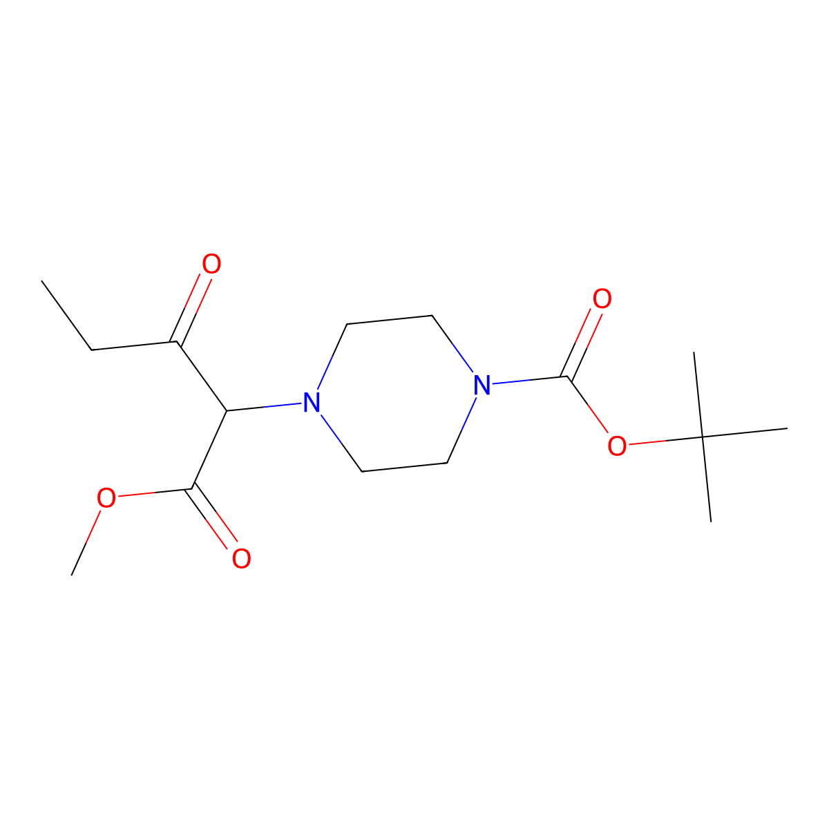 Tert-butyl 4-(1-methoxy-1,3-dioxopentan-2-yl)piperazine-1-carboxylate molecular structure, CAS 2869955-99-5