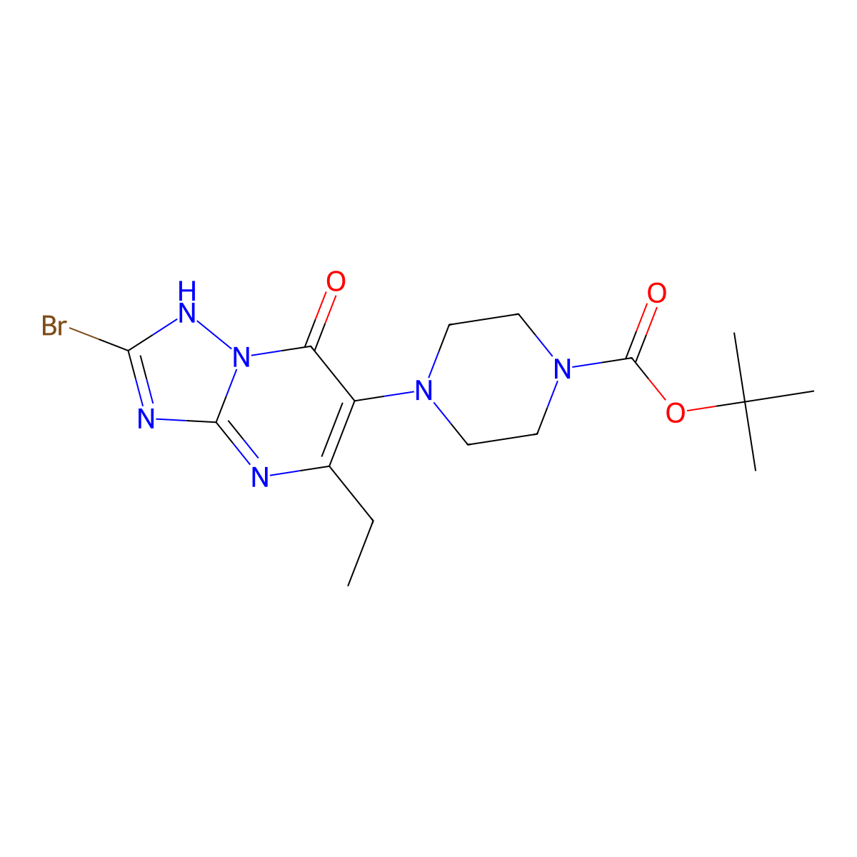 1,1-Dimethylethyl 4-(2-bromo-5-ethyl-1,7-dihydro-7-oxo[1,2,4]triazolo[1,5-a]pyrimidin-6-yl)-1-piperazinecarboxylate molecular structure, CAS 2869957-16-2