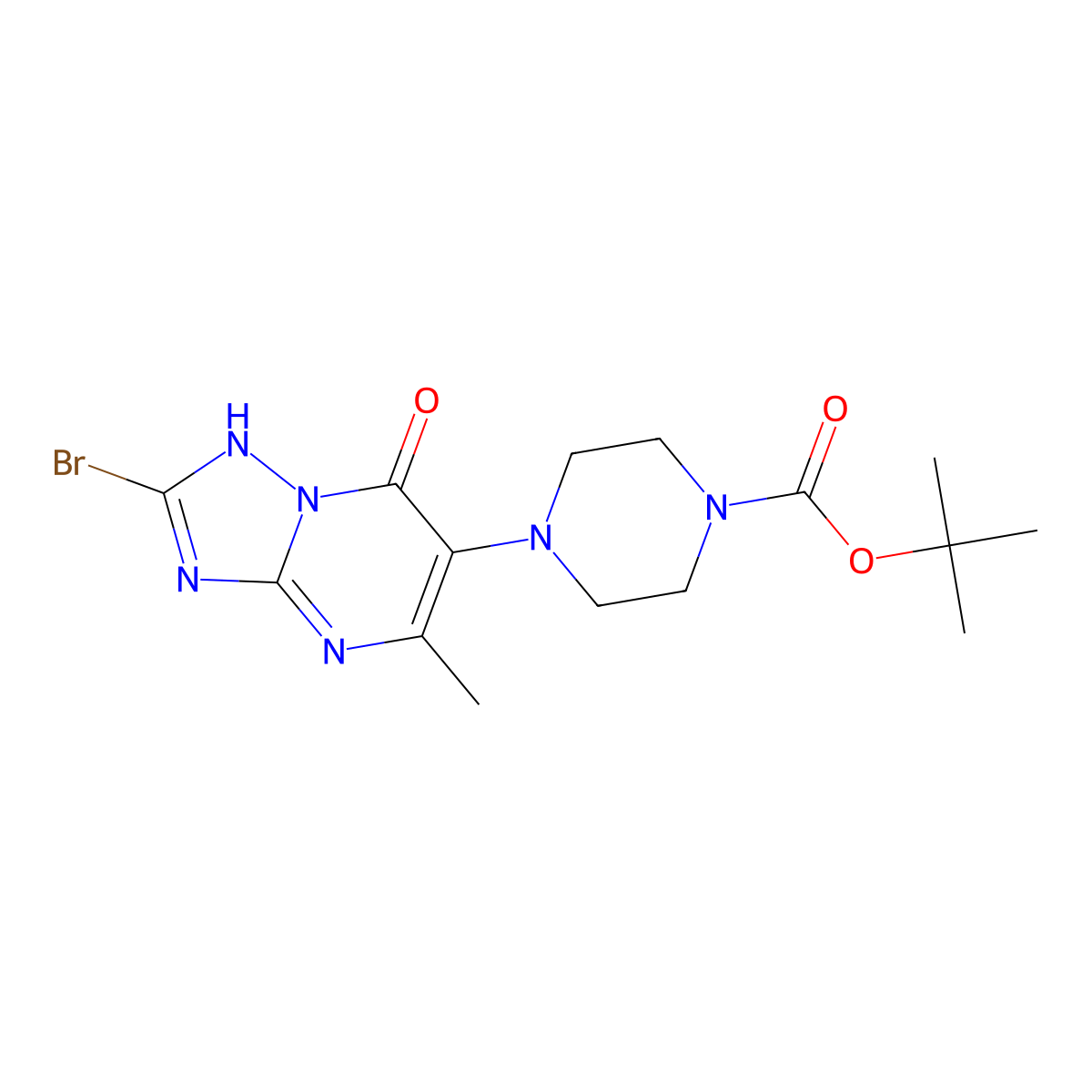 tert-Butyl 4-(2-bromo-5-methyl-7-oxo-4,7-dihydro-[1,2,4]triazolo[1,5-a]pyrimidin-6-yl)piperazine-1-carboxylate molecular structure, CAS 2869958-12-1