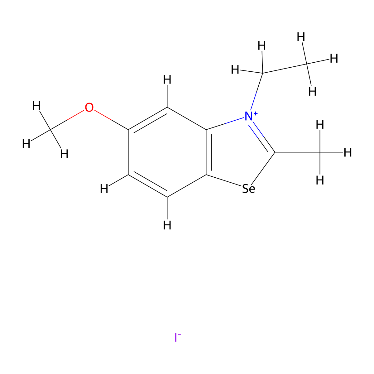 Benzoselenazolium, 3-ethyl-5-methoxy-2-methyl-, iodide (1:1) molecular structure, CAS 2870-38-4