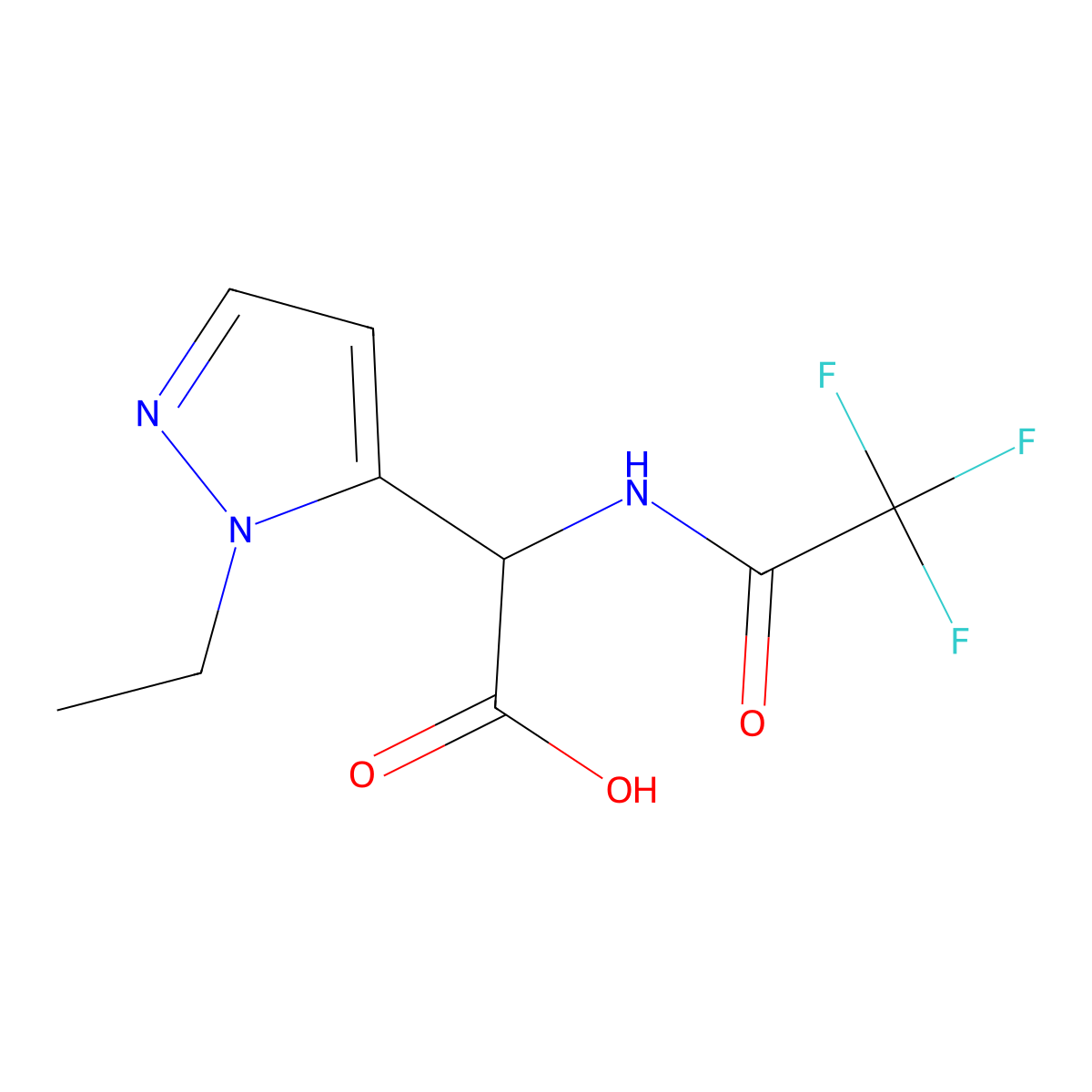 2-(1-ethyl-1H-pyrazol-5-yl)-2-(2,2,2-trifluoroacetamido)acetic acid molecular structure, CAS 2870642-08-1