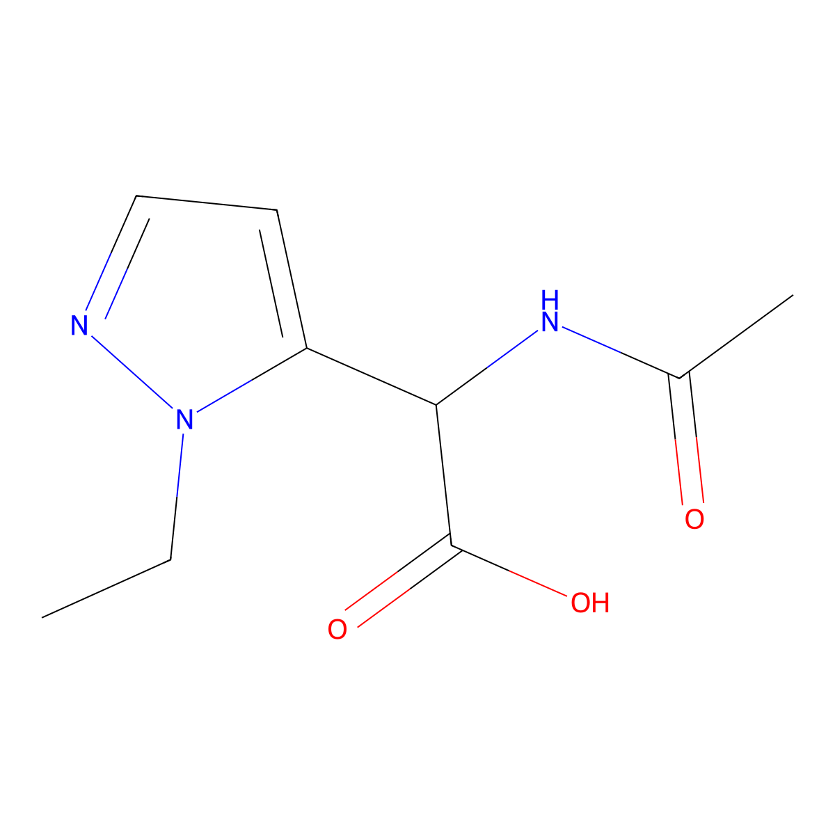 2-acetamido-2-(1-ethyl-1H-pyrazol-5-yl)acetic acid molecular structure, CAS 2870642-29-6