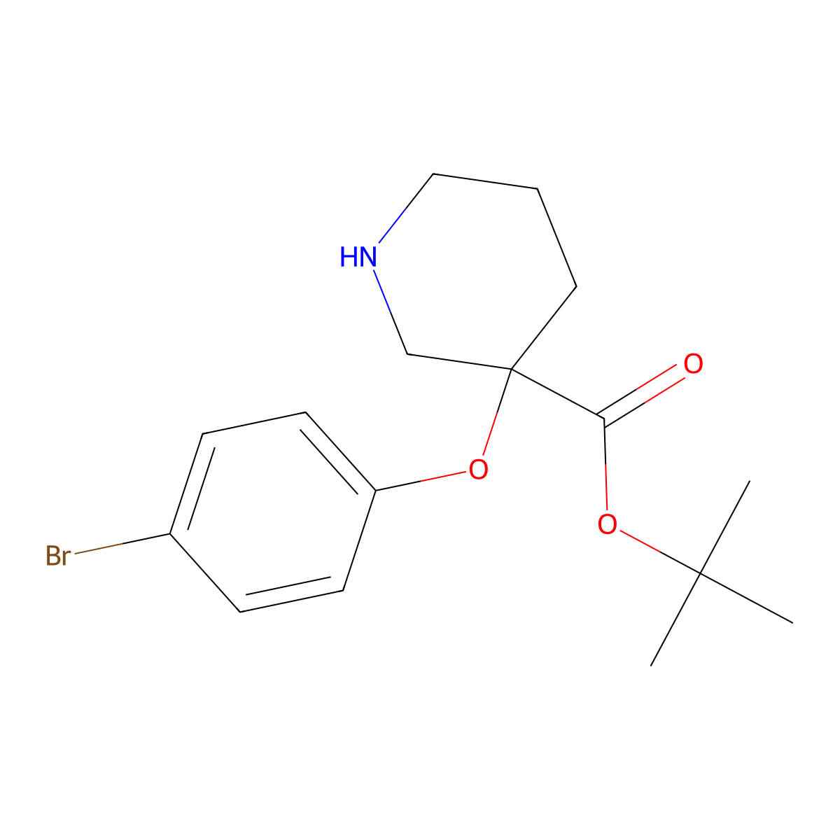Tert-butyl 3-(4-bromophenoxy)piperidine-3-carboxylate molecular structure, CAS 2870642-42-3