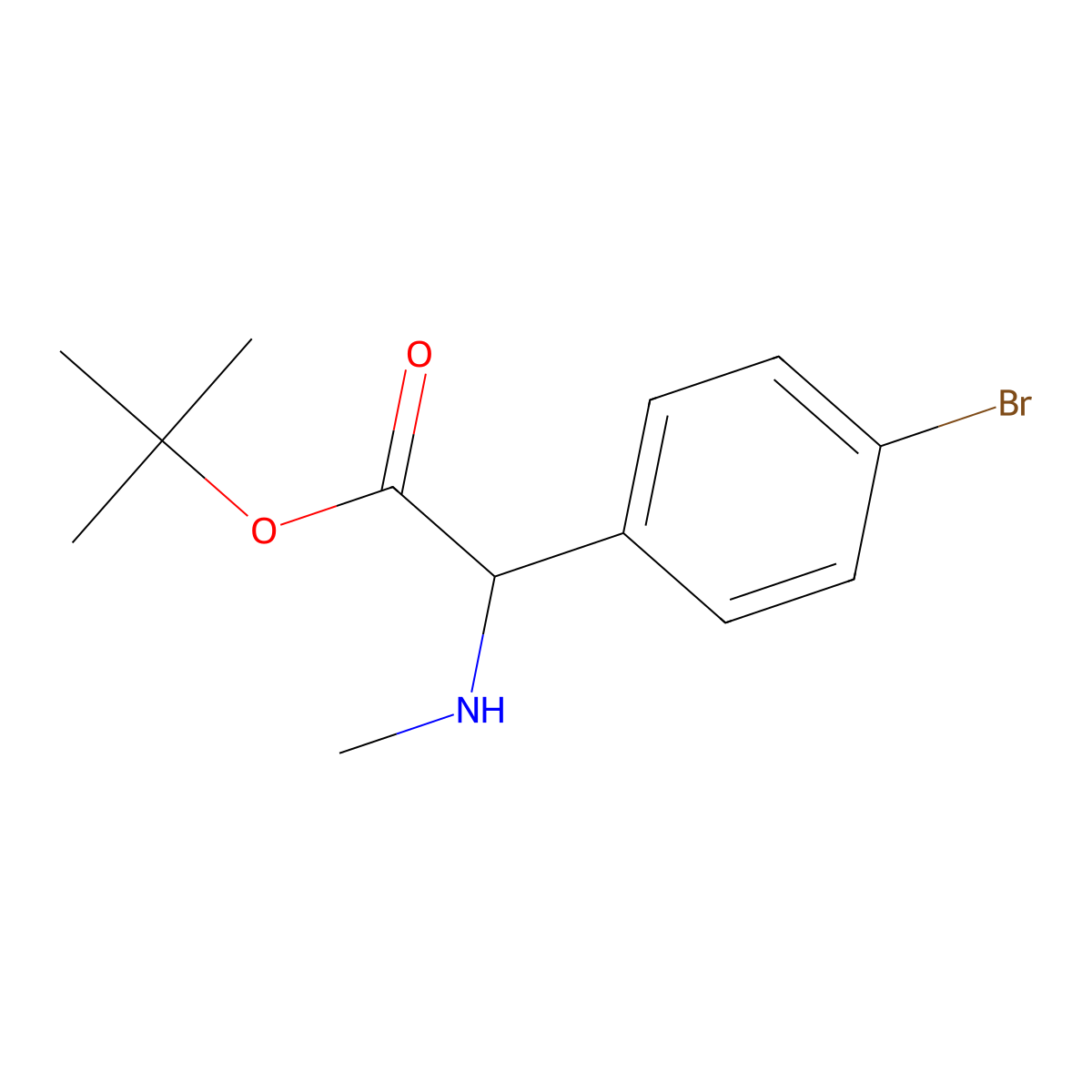 Tert-butyl 2-(4-bromophenyl)-2-(methylamino)acetate molecular structure, CAS 2870642-48-9