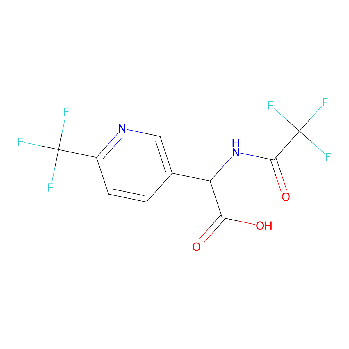 2-(2,2,2-Trifluoroacetamido)-2-[6-(trifluoromethyl)pyridin-3-yl]acetic acid molecular structure, CAS 2870642-66-1