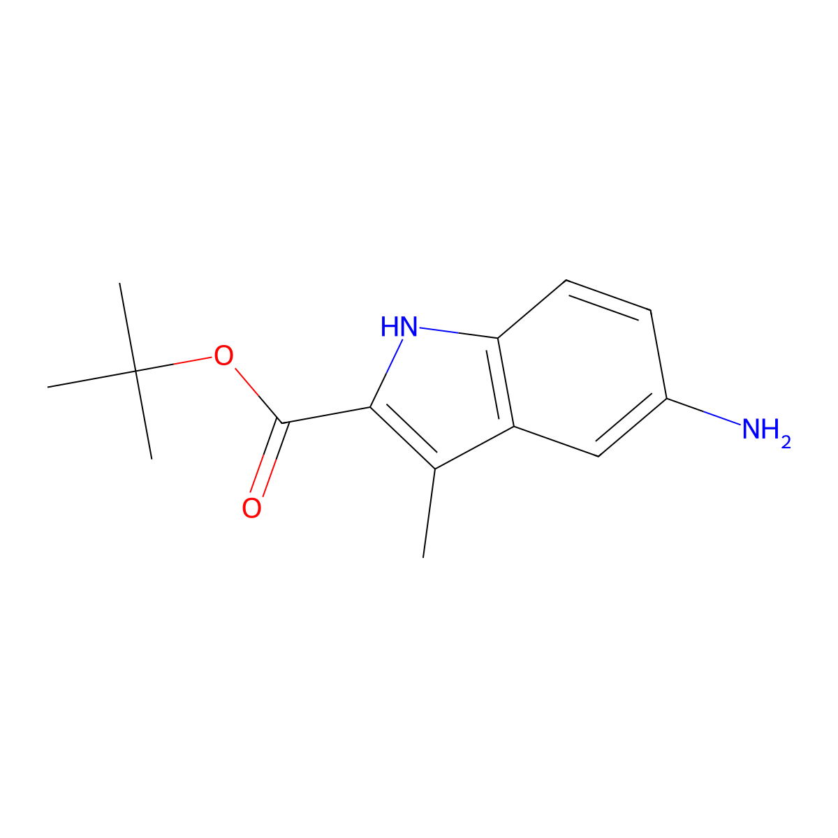 tert-butyl 5-amino-3-methyl-1H-indole-2-carboxylate molecular structure, CAS 2870642-68-3